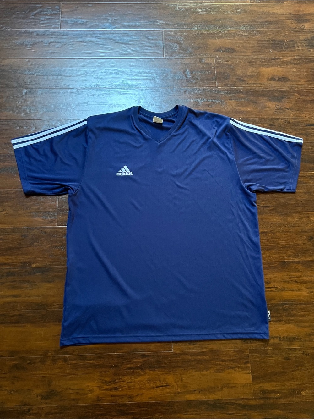 Adidas Men’s Navy Blue Climalite Jersey with White Stripes on Shoulders Size XL